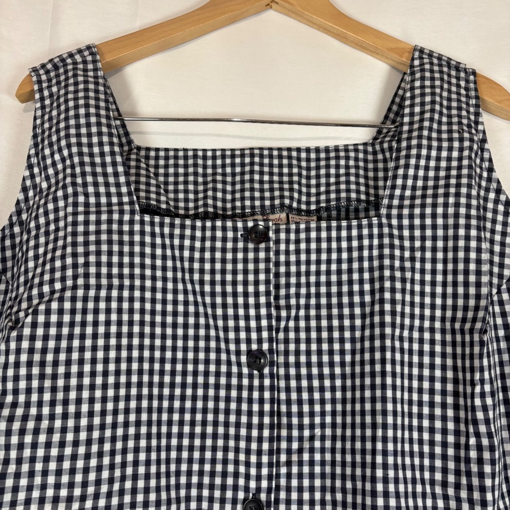 Nick & Sarah Plus Womens 2X Gingham Ruffle Hem Button Front Tank Top Black White - Picture 2 of 8